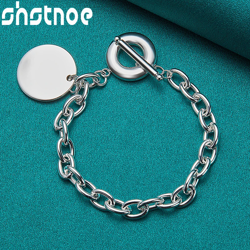 

SHSTONE 925 Sterling Silver 20cm Chain Round Tag Charm Bracelets For Women Jewelry Wedding Party Luxury Brand Design Accessories