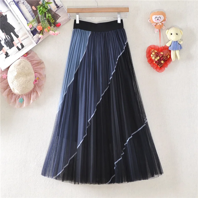 Muslim Women Elegant Double-Layer Mesh Midi Skirts Fashion Girls Ladies Streetwear High Waist Tulle Pleated Skirt  muslim skirt