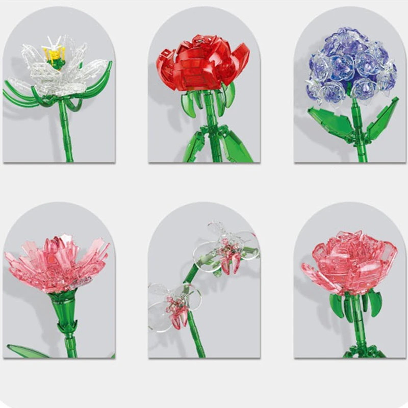 3d Прозрачный Букет Строительные Блоки Роза Орхидея Гортензия Дизайн Сделай Сам