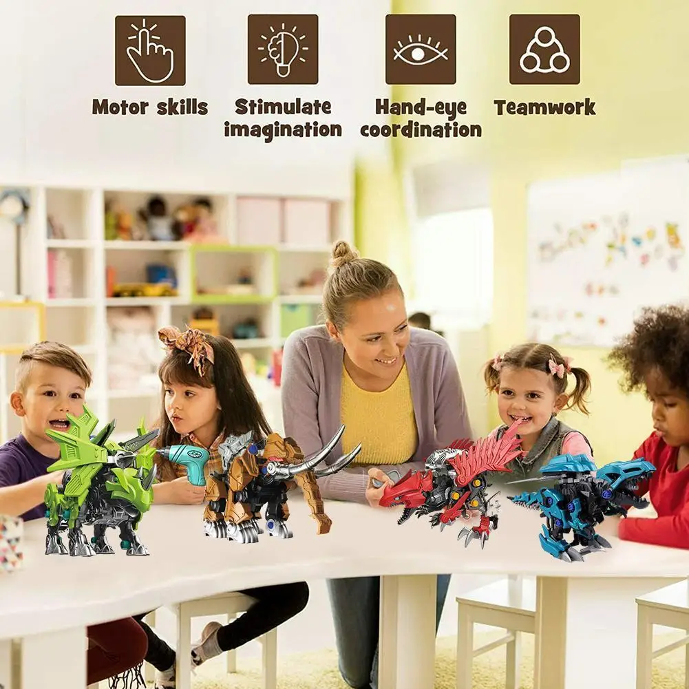 

Children's Diy Assembled Dinosaur Model Team Manual And Screw Screw Science Assembly And Disassembly Toys Education K3v4