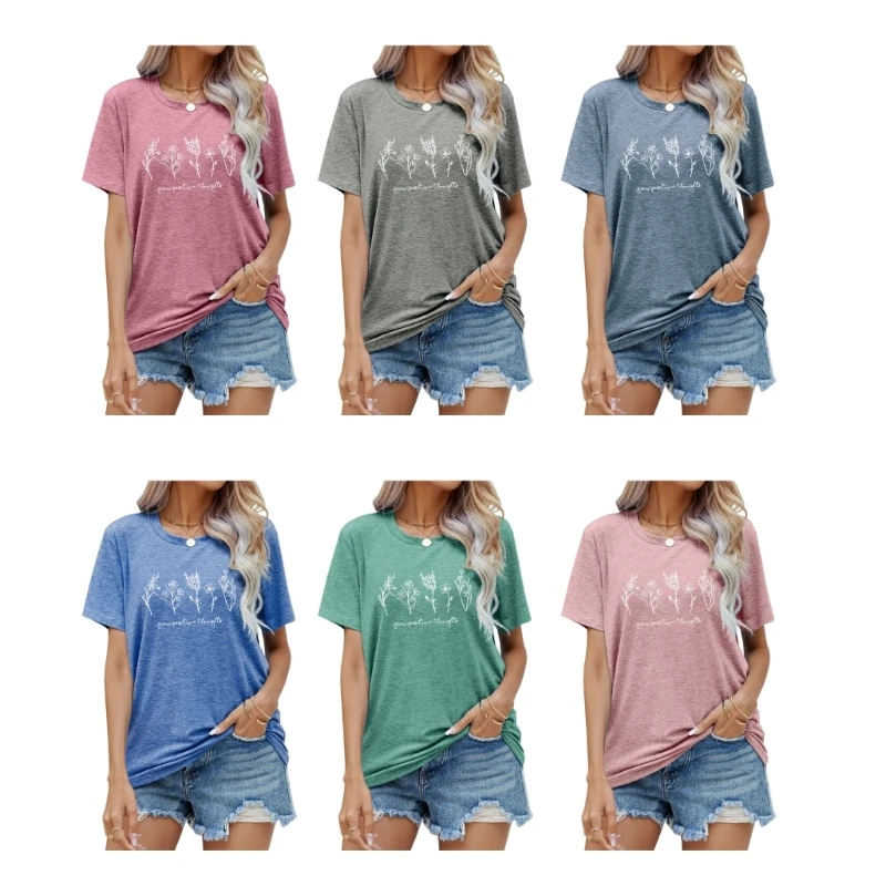 

Женская Повседневная футболка с коротким рукавом и принтом