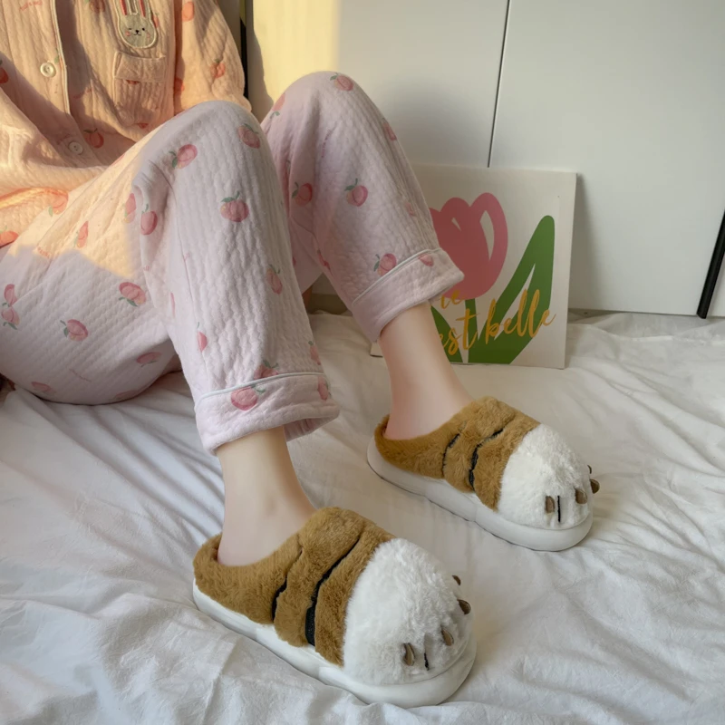 

Женские плюшевые теплые зимние хлопковые тапочки, креативные женские домашние тапочки в виде головы тигра для дома