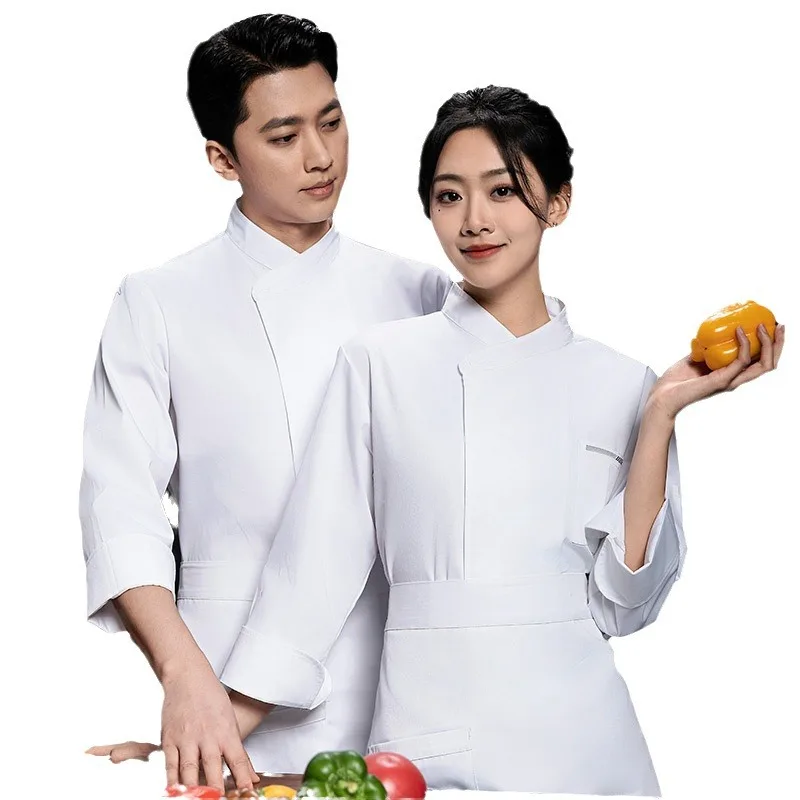 Осенне-зимняя рабочая одежда для шеф-повара с длинными рукавами и логотипом