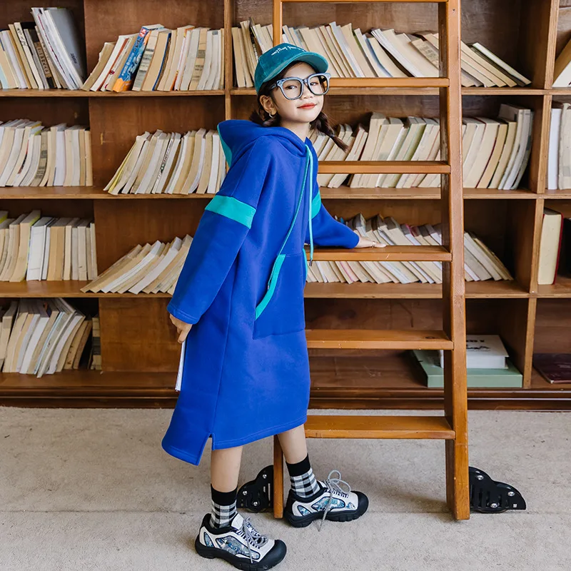 Осенне-зимнее детское длинное Свитшот ZOETOP для девочек контрастное повседневное