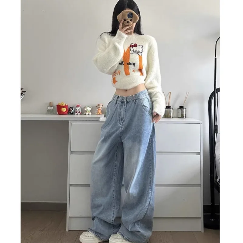 Джинсы Miniso Hellokitty Y2k на пуговицах мешковатые джинсы с вышивкой и мультяшным