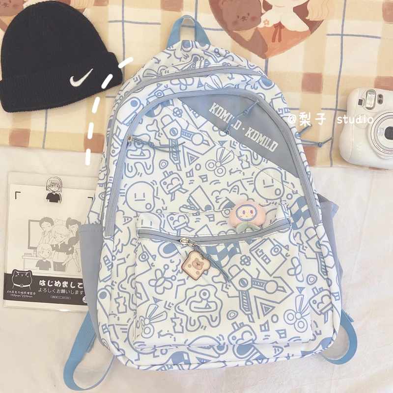 

Японский Школьный ранец для девочек, нишевый дизайнерский рюкзак в стиле Харадзюку с граффити для учеников младшей и старшей школы, вместительный рюкзак