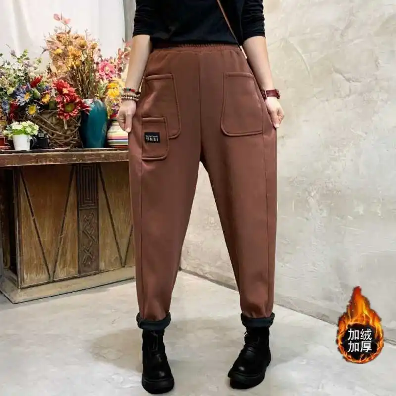

Plush Thick 100kg Loose Cotton Sweatpants Women's Autumn and Winter Large Size Fat Mm Thin All-match Casual Harem Pants