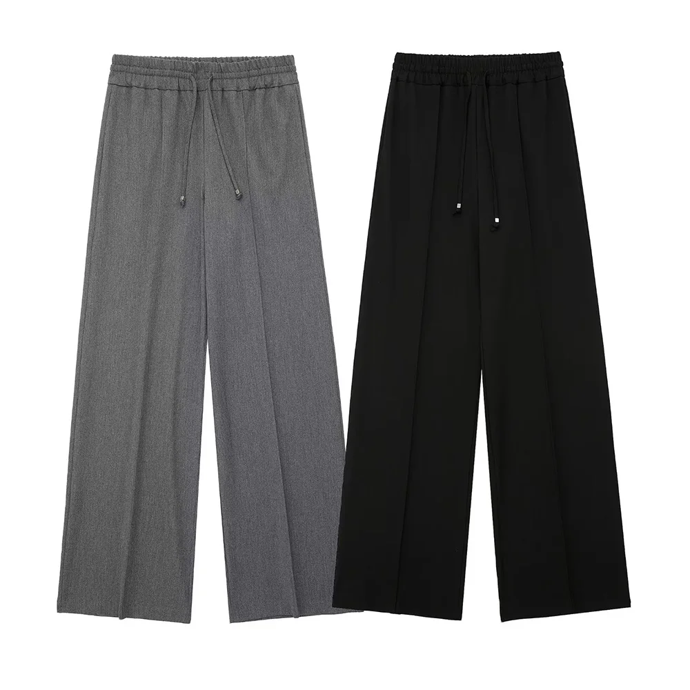 

PB&ZA Women's Wide Leg Pants Elastic Mid Waist 2022 New Fashion Loose Long Pants Casual Basics Unisex Trousers Femme 1971197