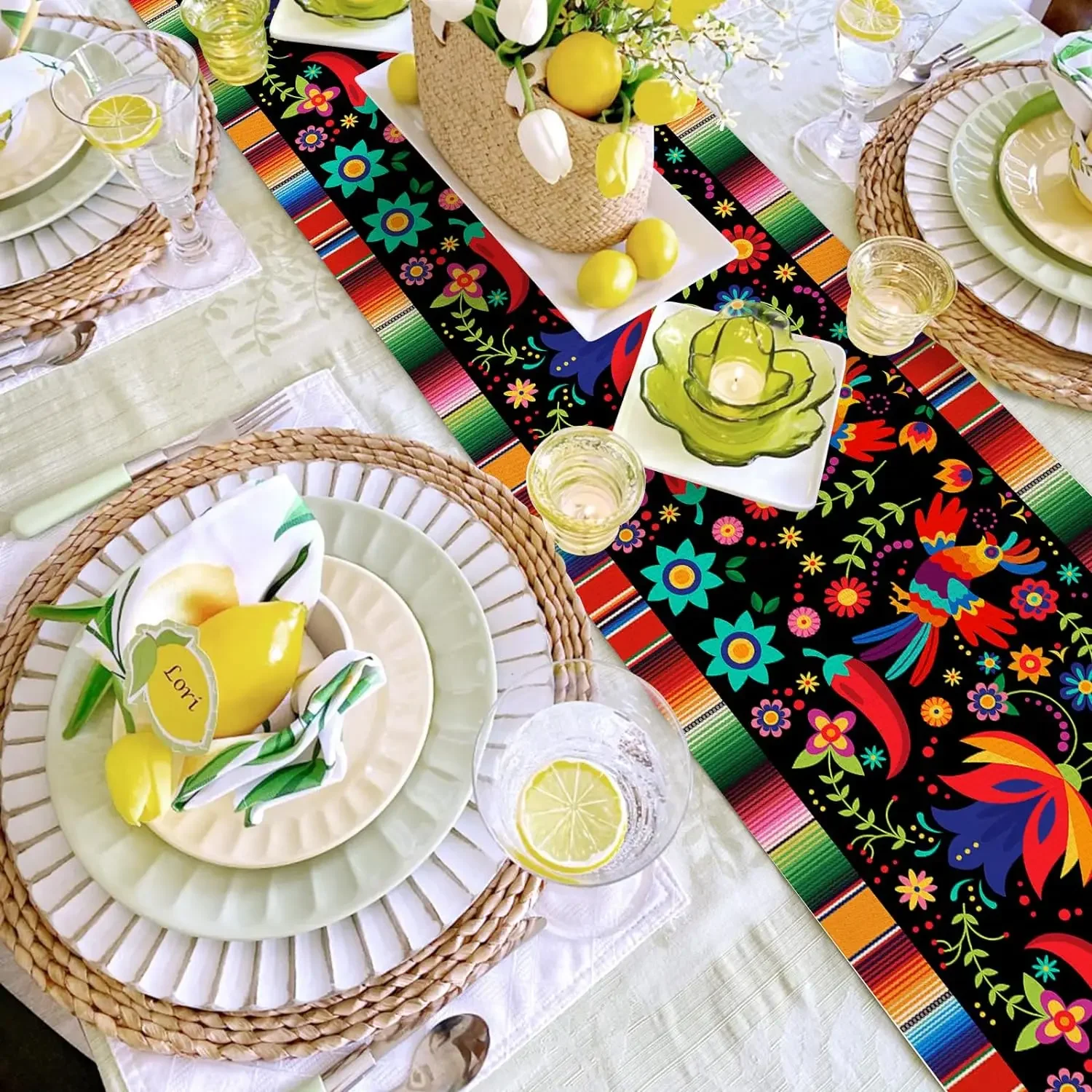 Мексиканская фиеста льняная дорожка для стола украшения Inco De Mayo Dia Los Muertos