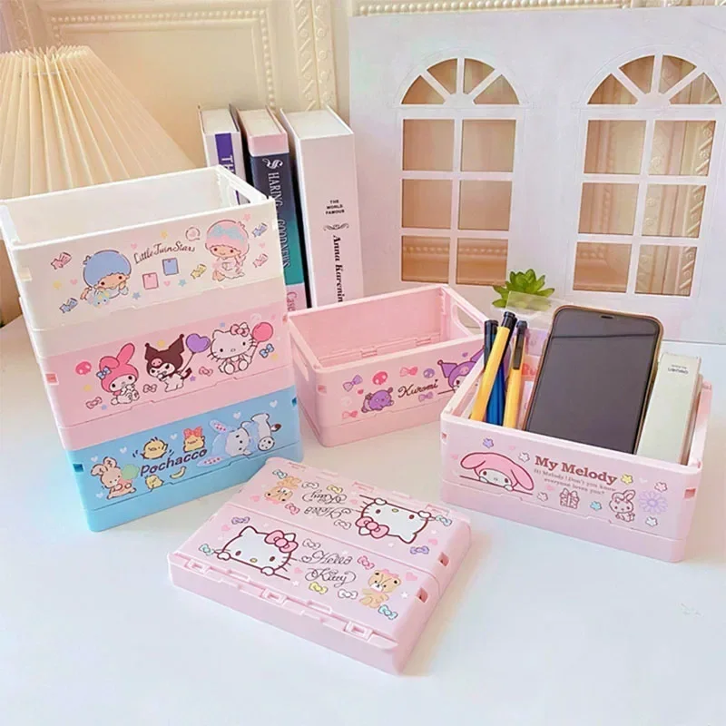 

Sanrio Kawaii Hello Kitty Foldable Storage Box Kuromi Cinnamoroll Sweet Cartoon Home Desktop Girl Cosmetics Sundries Storage Box