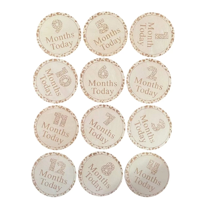 

12pcs Wood Baby Monthly Milestone Cards for Newborn Photo Props Shower Gift