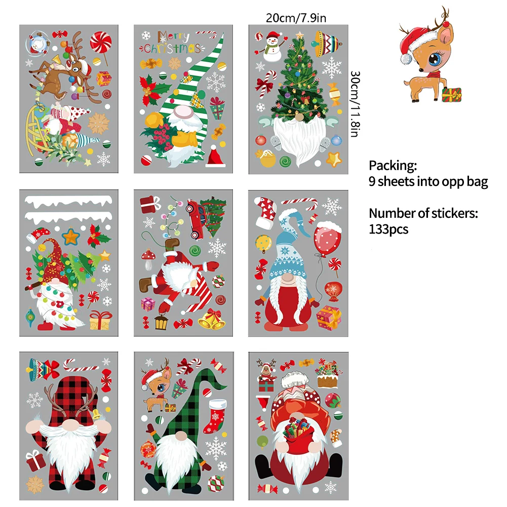 

Wall Sticker Santa Claus Sticker Kindergartens 20*30cm 9pcs/set Anti-static Christmas Waterproof Durable High Quality