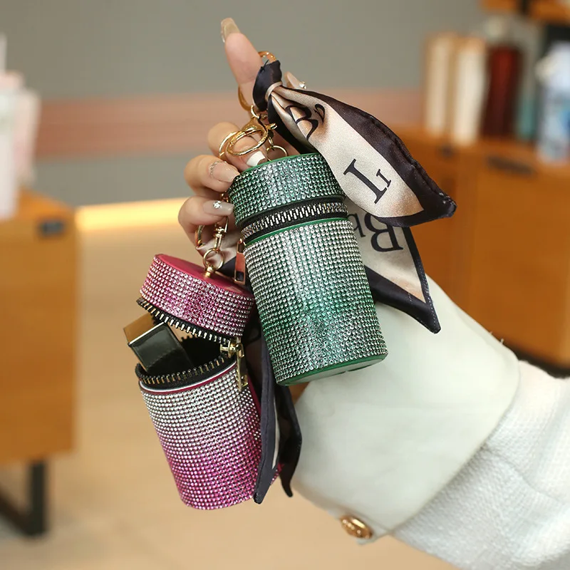 

Fashion Gradient Rhinestone Coin Purse Lipstick Bag Keychain Light Luxury Mini Bucket Storage Bag Car Key Pendant Female Wallet