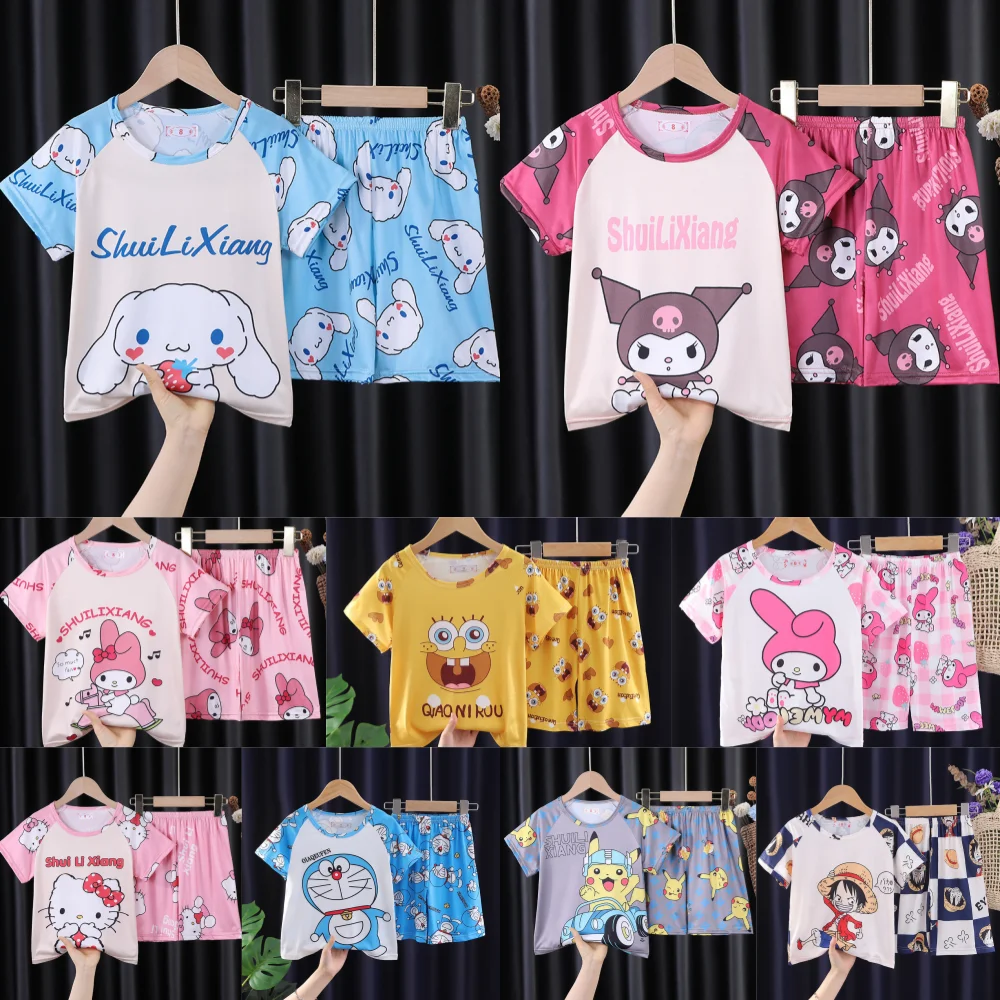 

Летние тонкие шорты Sanrio KT Kuromi Melody с коротким рукавом, пижамы, аниме Мультяшные Детские крутые женские праздничные подарки