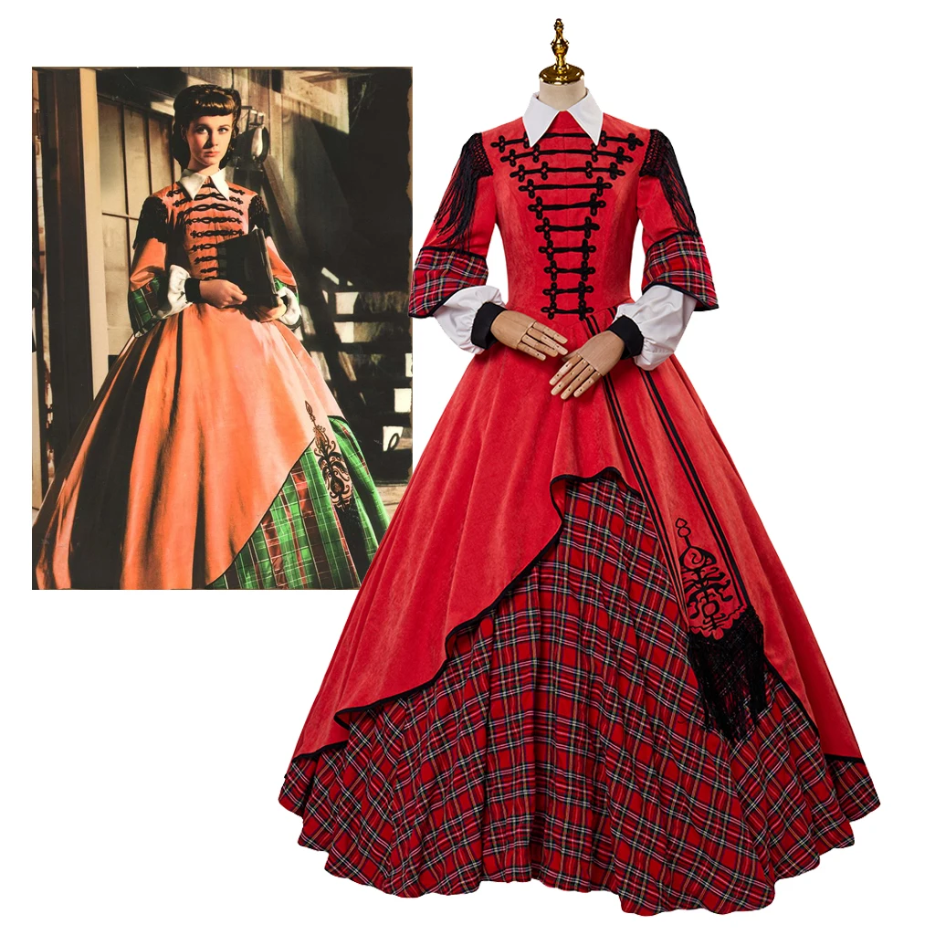 Вышло с ветром женское бальное платье Скарлетт шотландское клетчатое для