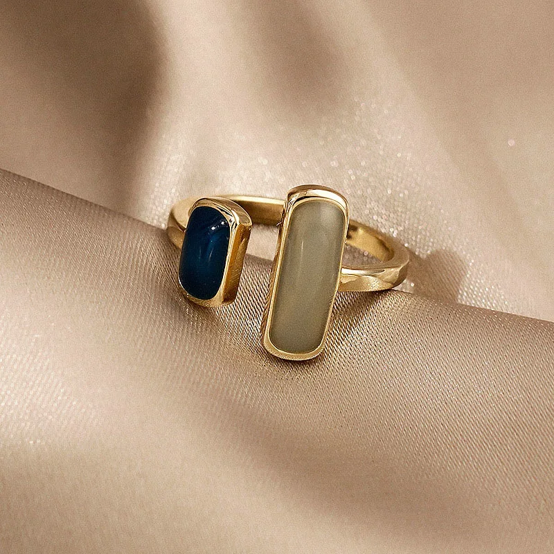 

French Retro Romantic Color Matching Drop Glaze Gold Color Open Rings For Woman Party Girls' Luxury Ring 2022 Fashion Jewelry