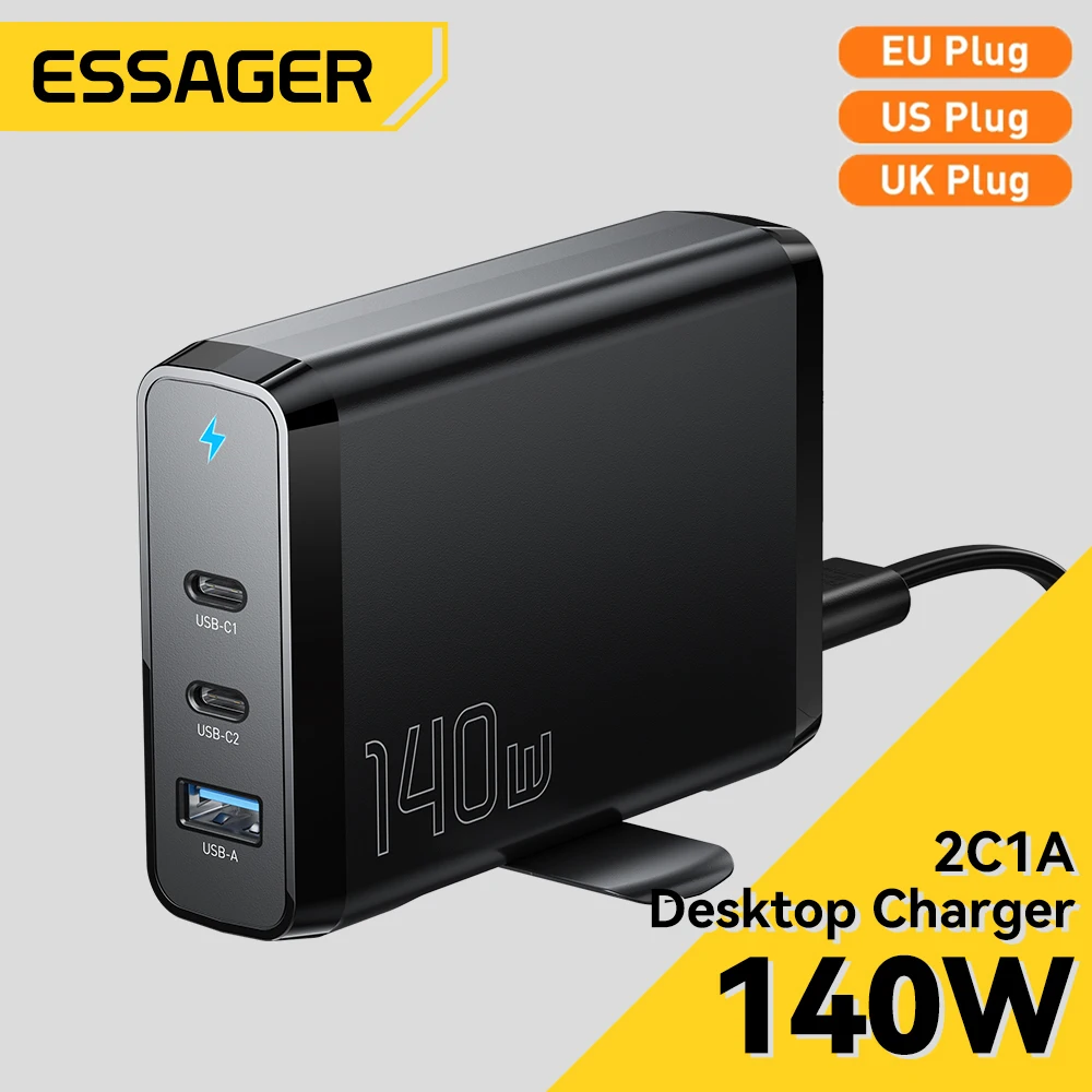 Essager140W GaN USB Charger Desktop Power Strip Type C PD QC Quick Charge 4.0 3.0 Fast Charging For iPhone 14 13 MacBook Laptop