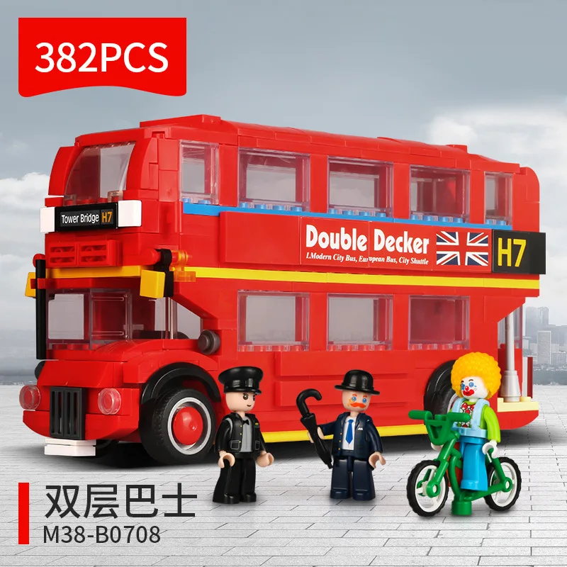 

382PCS Urban Uk London School Double-decker Bus Tower Bridge Car Friends Creation Building Blocks Educational Toys for Kids