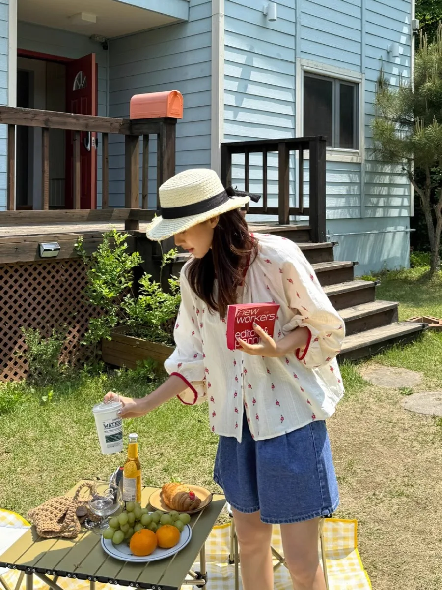 Женская блузка с длинным рукавом цветочным принтом