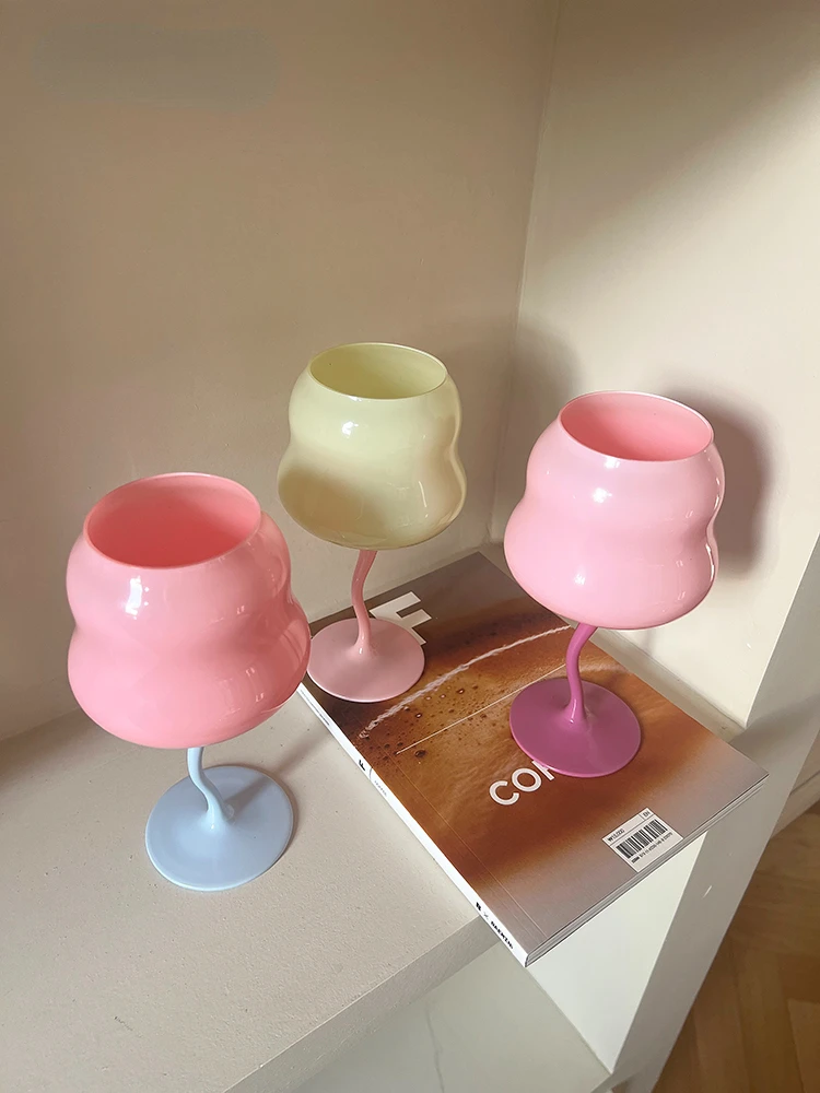 

Ins Style Cotton Candy Glass Goblet Red Wine Cup Macaron Candy Color Wine Cup Pink Champagne Cup Cocktail Drinking Glasses
