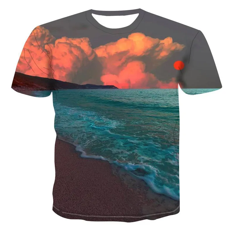 

Natural Landscape Pattern Casual Handsome 3D Print T-shirt Summer Sunset Scenery Graphic T Shirts Fashion Men's T-shirts