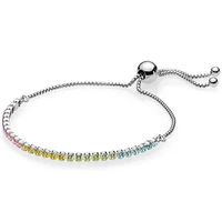 authentic 925 sterling silver classic tennis sparkling strand adjust bracelet bangle fit bead charm diy pandora jewelry