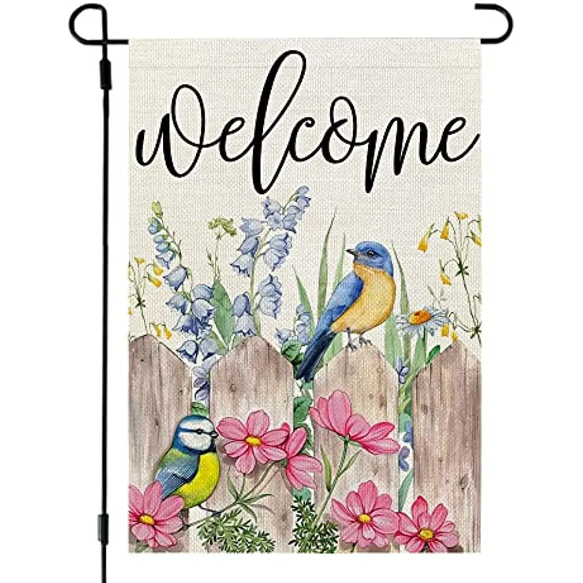 

Spring Garden Flag Floral 12x18 In Double Sided for Outside Birds Welcome Burlap Small Yard Holiday Decoration