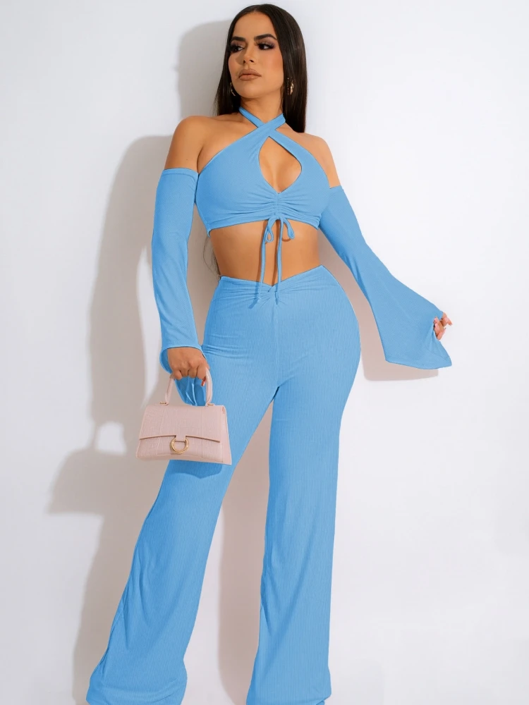 

2022 Summer Autumn Women Pants Tops Sets V Collar Casual Long Sleeve Blouse Female Elastic High Waist Matching Pants Outwear