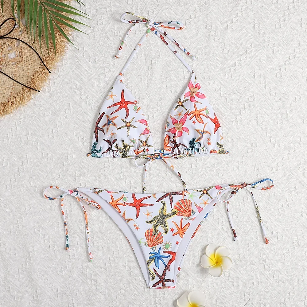 

String Bikini Starfish Print Bathing Suit Bandage Push Up Swim Costumes Floral Print Swimsuit Beach Swimwear Brazilian Biquinis