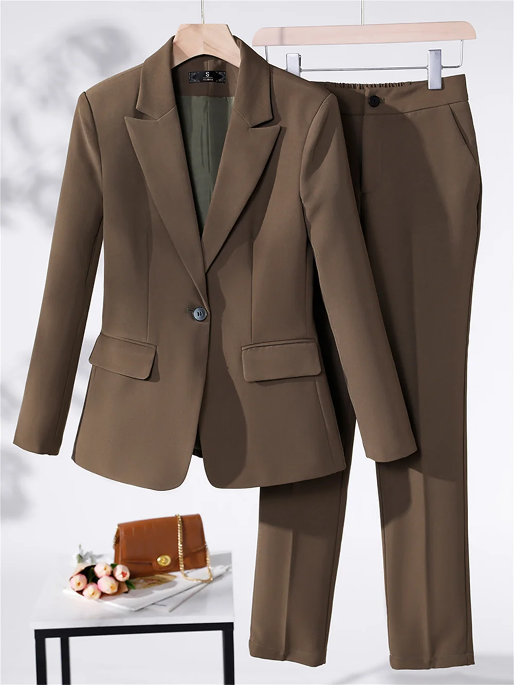 Women 2 Piece Set Coffee Red Black Blue Blazer Jacket and Trouser Office Ladies Business Work Wear Formal Pant Suit