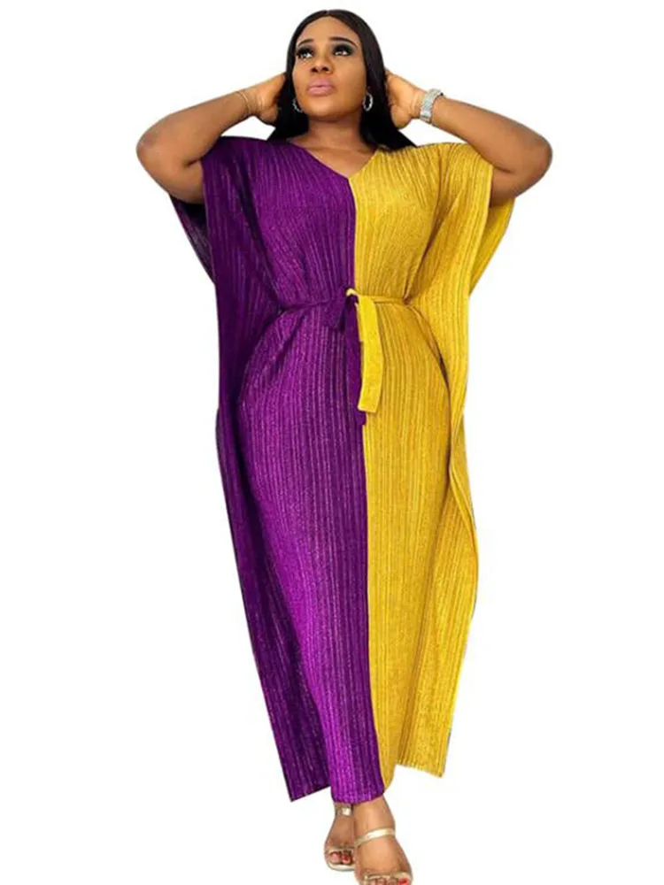 

Long African Dress Women V Neck Batwing Sleeve Dashiki Boubou Africa Clothing Summer New Fashion Splice Robe African Party Dress