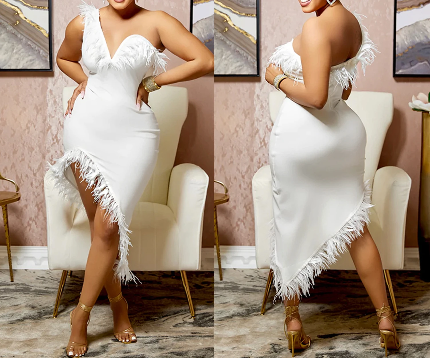 Платье-макси летнее необычное на одно плечо HXY21