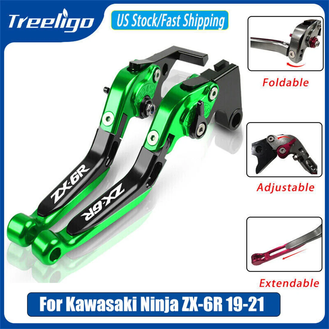 

Treeligo Motorcycle Foldable Handlebar brake clutch levers Adjustable Extendable Accessories For Kawasaki Ninja ZX-6R 2019-2021