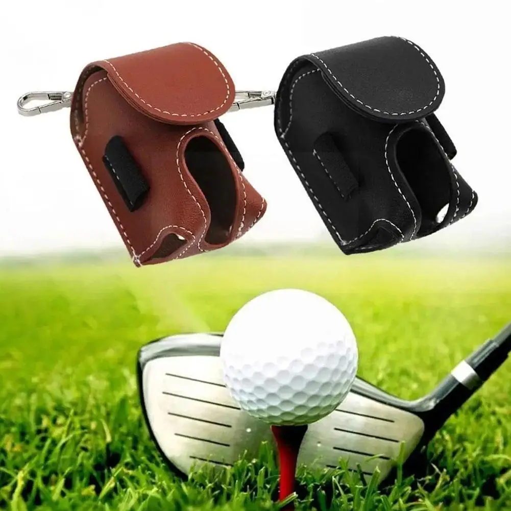 Portable Golf Ball Storage Pouch Golf Ball Waist Holder Bag Mini Pocket Container with Metal Buckle Leather Waist Golf Carrier