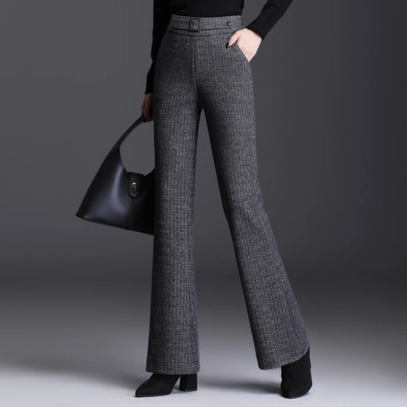 Thick woolen wide-leg pants autumn and winter micro-pants, high waist and drooping feeling, slim and versatile casual pants