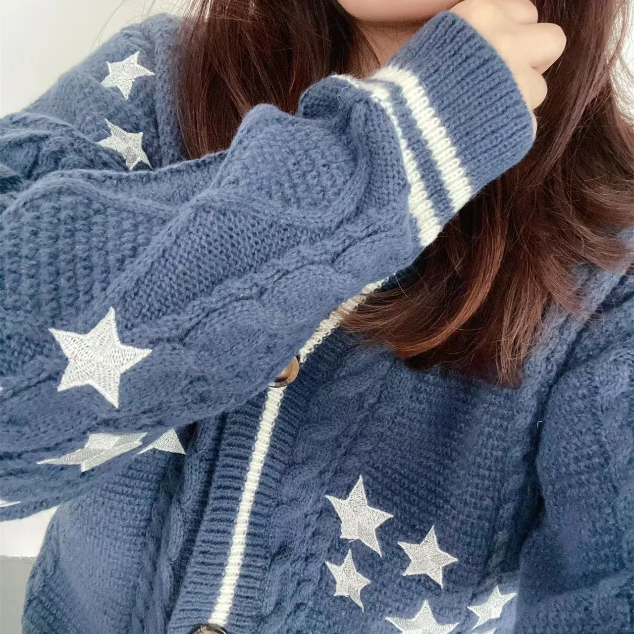 

Korean Fashion Sweater Mujer S-2XL Tay Beige Star Lor Embroidery Cardigans Luxury Woman Y2k Midnight Swif T Fans Cardigan
