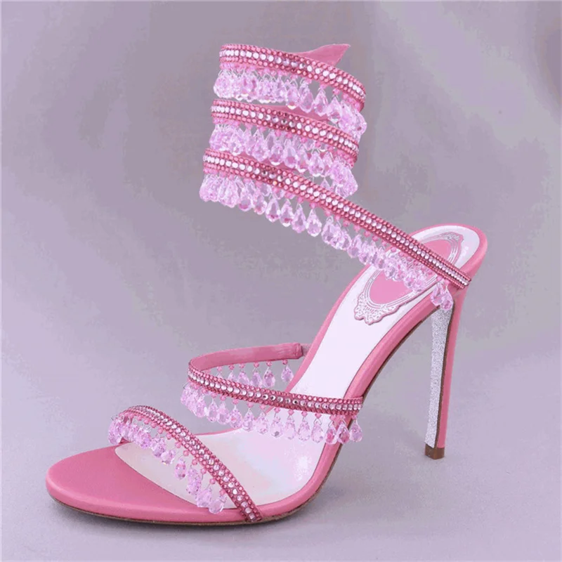 Women's Sandals Spring Summer 2023 Shiny Rhinestone Round Toe Stiletto Female Pumps Peep Toe Breathable Elegant Ladies Shoes