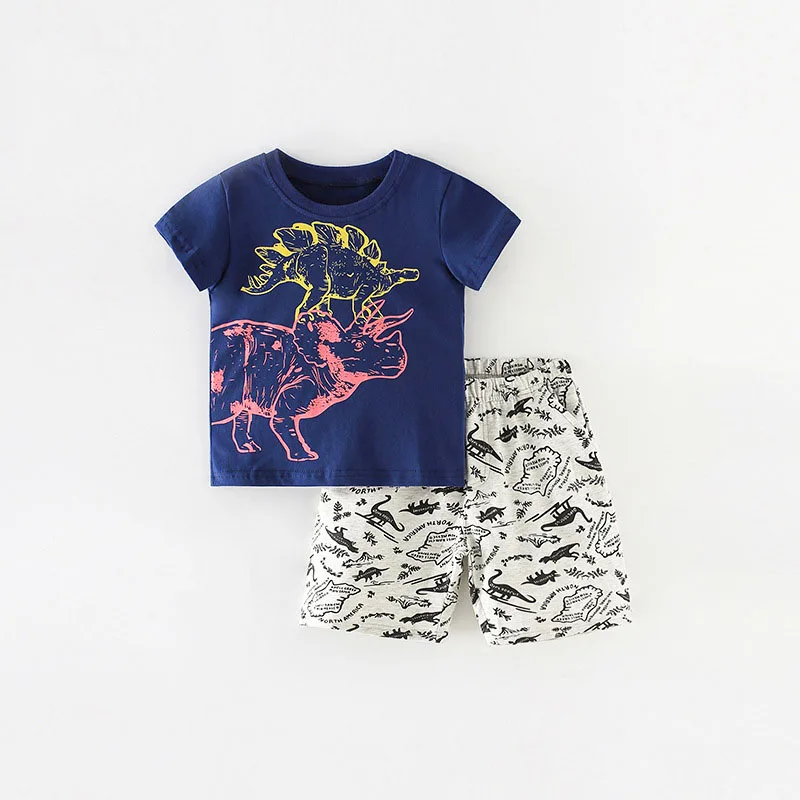 

Детская летняя футболка с коротким рукавом и шорты с принтом динозавра