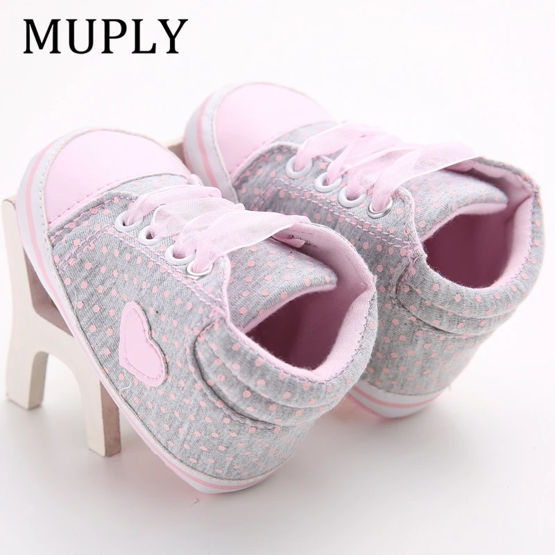 

Infant Newborn Baby Girls Polka Dots Heart Autumn Lace-Up First Walkers Sneakers Shoes Toddler Classic Casual Shoes