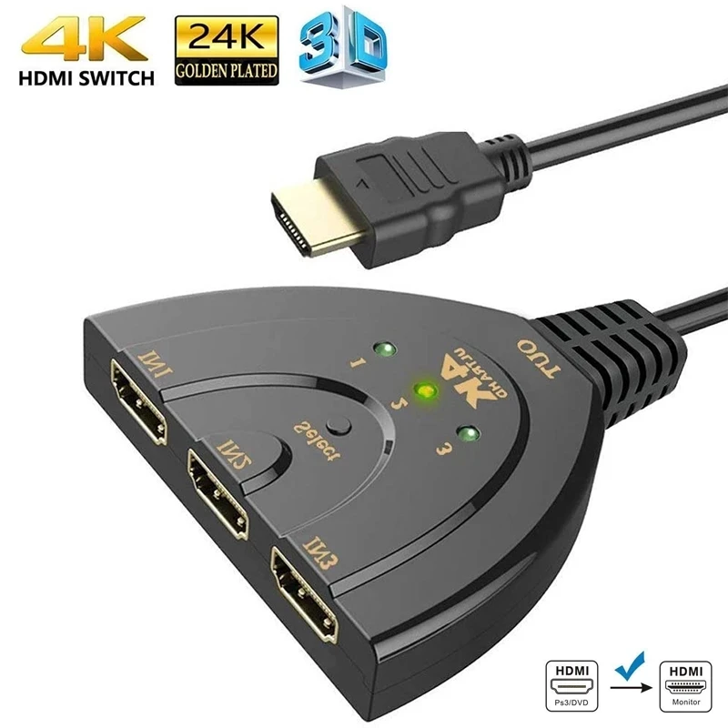 

3x1 HDMI переключатель 4K x 2K HDMI переключатель 3-в-1 HDMI сплиттер с отрезом кабеля для ПК DVD HDTV Xbox PS3/4 монитора