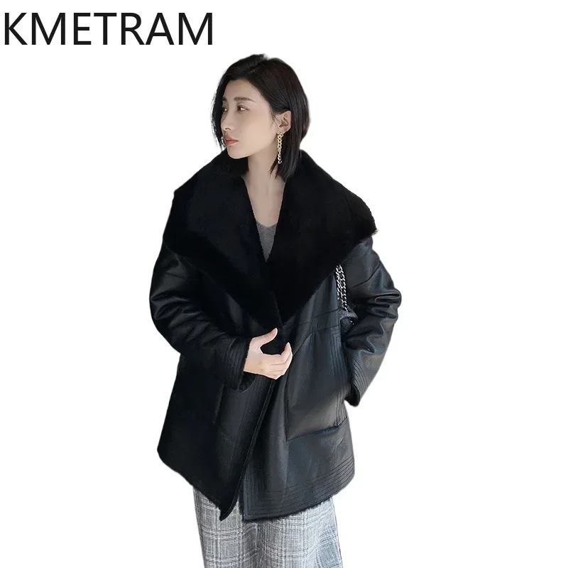 Куртка из натурального овчины зимние черные кожаные куртки женская шуба