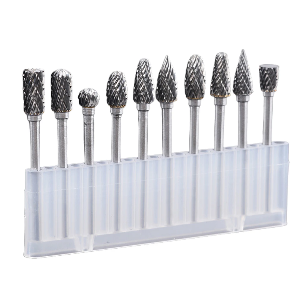 

10pcs Tungsten Carbide Cutter Rotary Burr Drill Grinder 3mm Shank Wood Carving Double Cut 6mm Sharp Cutting Edge