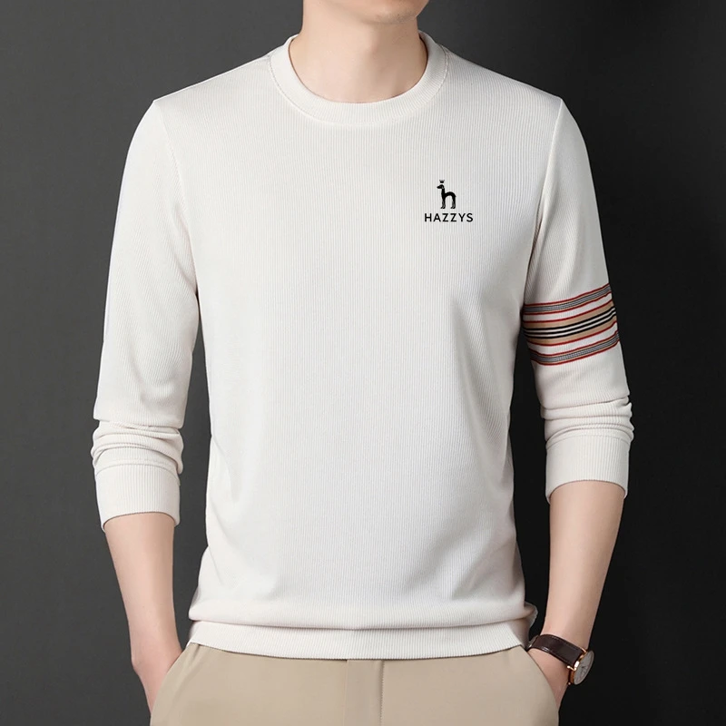 

Man Clothing High Quality 2023 Elastic Mens T-Shirt O-Neck Round Neck Long Sleeve Men T-Shirt for Male HAZZYS T-Shirts