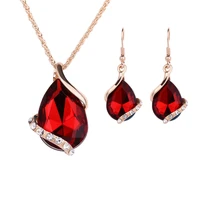 elegant 4 color water drop necklace and earring set ladies clothing accessories glass simple one stone pendant jewelry set gifts