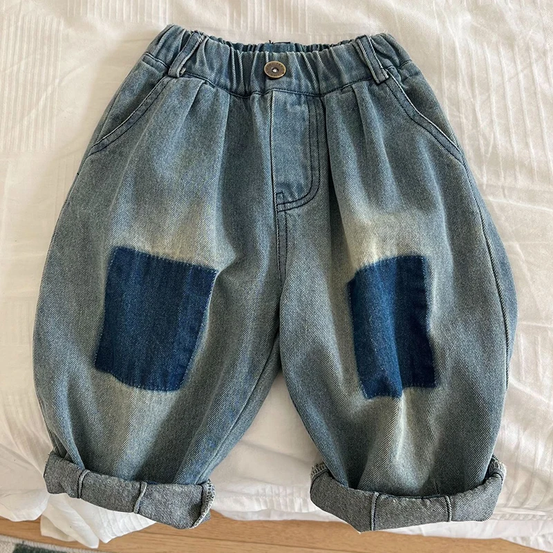 

Spring Autumn New Kids Baby Girls Boys Solid Color Children's Denim Pants Casual Girls Boys Loose Jeans