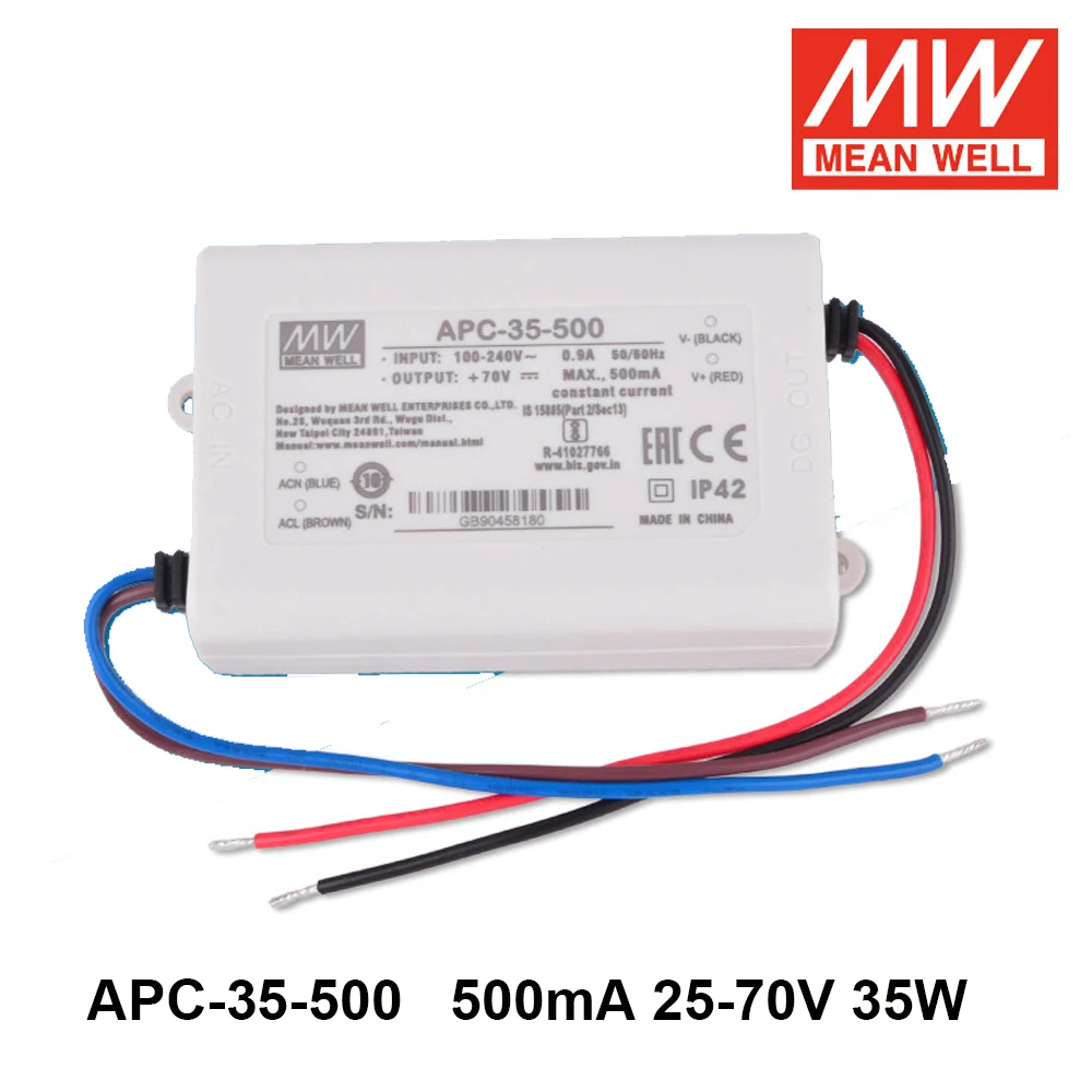 

MEAN WELL APC-35-500 90-264 В переменного тока в постоянный ток 25-70 в ма 35 Вт импульсный источник питания Meanwell светодиодный трансформатор освещения