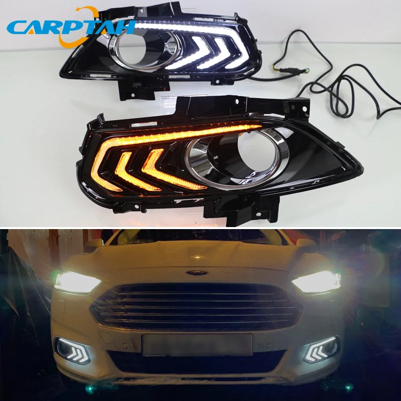 

Светодиодные дневные ходовые огни для Ford Fusion Mondeo 2013-2016, водонепроницаемые, 12 В, желтый индикатор поворота, светильник ПА для бампера DRL