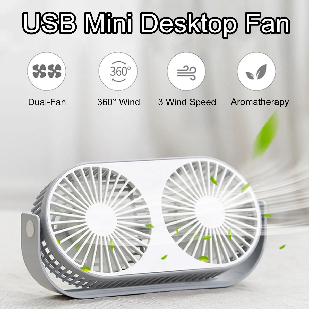 

Couple Fan Air Cooling Double Head Folding USB Fan 360Degree Rotation 3 Level Adjustable Speed Desktop Portable Official Fan