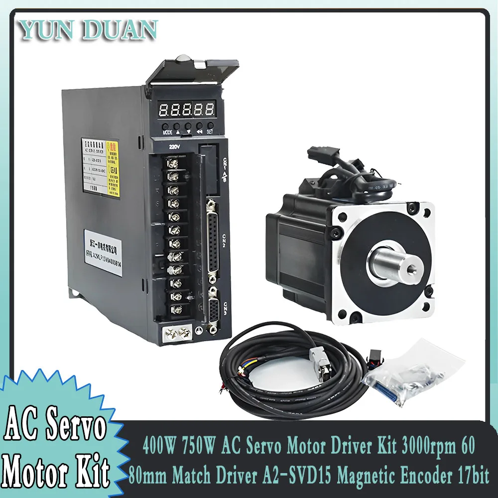 

400W/600W/750W/1KW AC Servo Motor Driver Kit 60 80mm Flange Match Driver Magnetic Encoder 17bit + 3/5/10m Encoder Cable for CNC