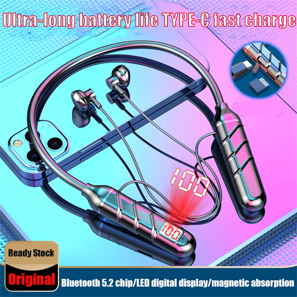 

Original 100 Hour Endurance Bluetooth Headphone TFCard Bass Wireless Headphone with Mic Stereo Neckband Earphones Sport Headset